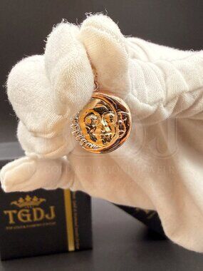 14K Tri Color Gold Moon & Sun Pendant